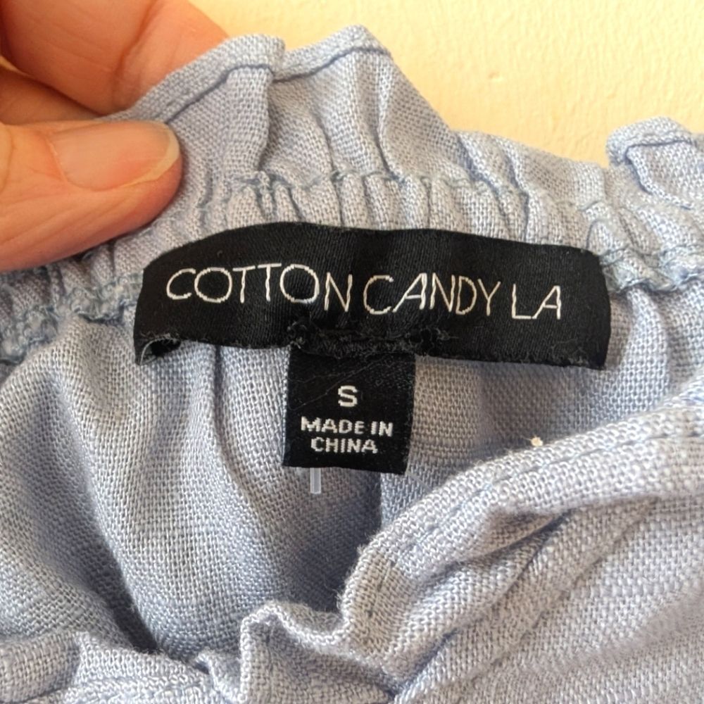 AE Cotton Candy Linen Blend Ruffled Peplum Top Tie Straps Small - Picture 5 of 5
